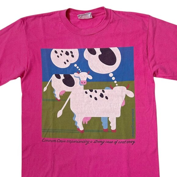 90s Vintage Cows Coat Envy T-shirt Single Stitch Marc Gallant 1990 PEI Cartoon. - Picture 2 of 8